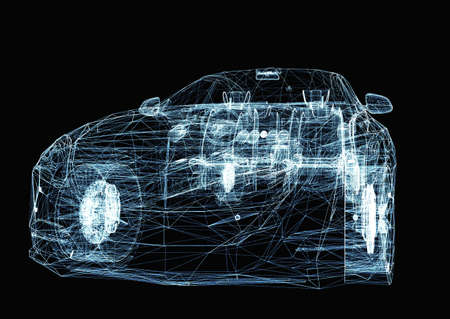 Abstract car consisting of luminous lines and dots