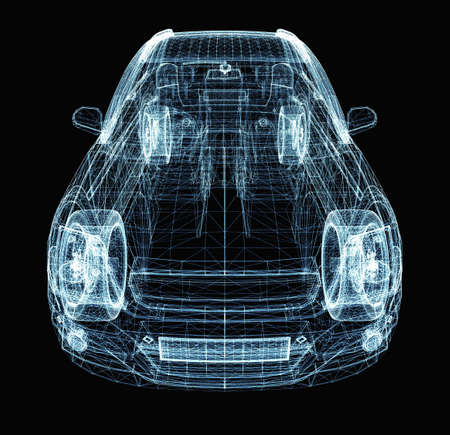 Abstract car consisting of luminous lines and dotsの写真素材