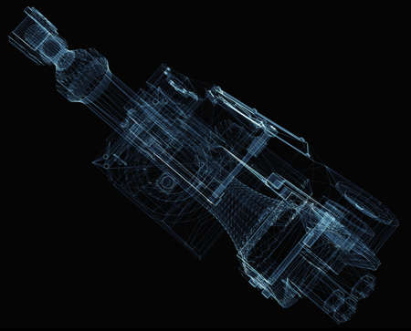 Industrial robot arm consisting of luminous lines