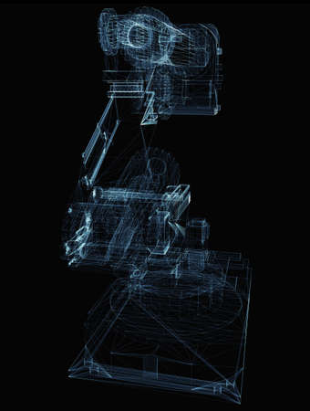 Industrial robot arm consisting of luminous lines