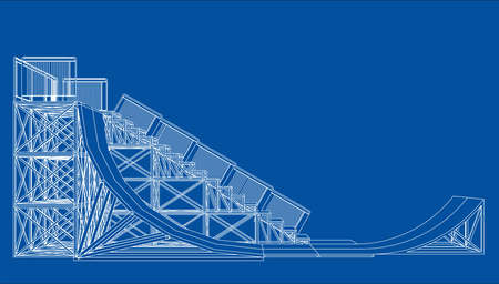 Ramp concept outline. Vector rendering of 3d. Wire-frame style. The layers of visible and invisible lines are separatedのイラスト素材