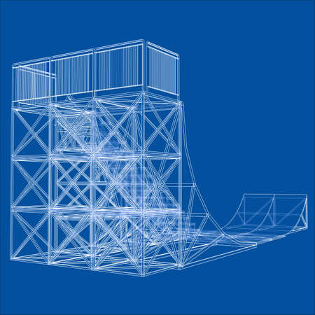 Ramp concept outline. Vector rendering of 3d. Wire-frame style. The layers of visible and invisible lines are separatedのイラスト素材
