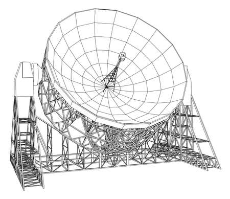 Radio Telescope concept outline. Vector rendering of 3d. Wire-frame style. The layers of visible and invisible lines are separatedのイラスト素材