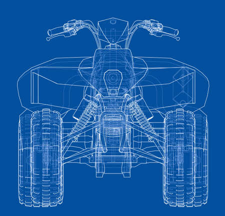 ATV quadbike concept outline. Vector rendering of 3d. Wire-frame style. The layers of visible and invisible lines are separatedのイラスト素材