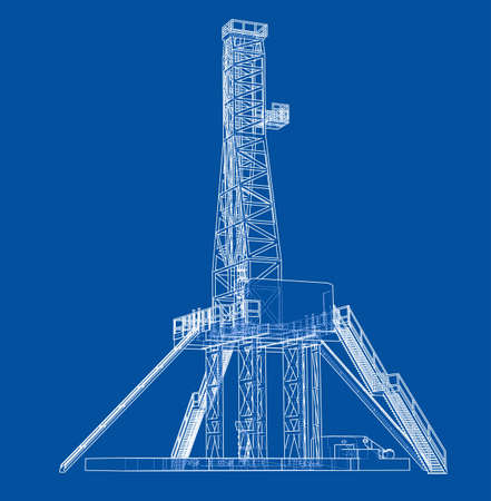 Oil rig concept. Vector rendering of 3d. Wire-frame style. The layers of visible and invisible lines are separatedのイラスト素材