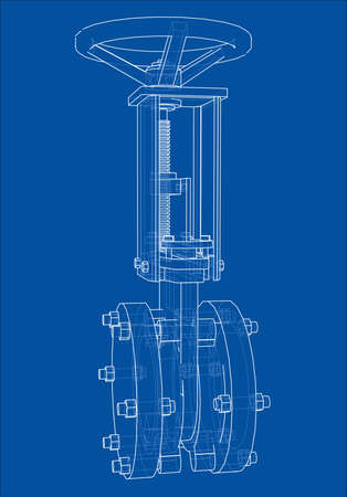 Industrial pipeline gate valve Concept. Vector rendering of 3d. Wire-frame style. The layers of visible and invisible lines are separatedのイラスト素材
