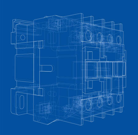 Automatic circuit breaker concept. Vector rendering of 3d. Wire-frame style. The layers of visible and invisible lines are separatedのイラスト素材
