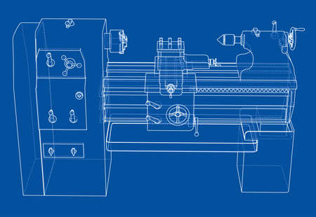 Lathe concept. Vector rendering of 3d. Wire-frame style. The layers of visible and invisible lines are separatedのイラスト素材