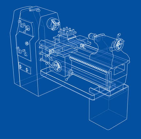 Lathe concept. Vector rendering of 3d. Wire-frame style. The layers of visible and invisible lines are separatedのイラスト素材