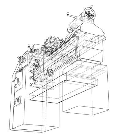Lathe concept. Vector rendering of 3d. Wire-frame style. The layers of visible and invisible lines are separatedのイラスト素材