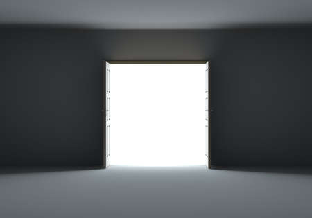 Doors opening to show bright light in the darkness
