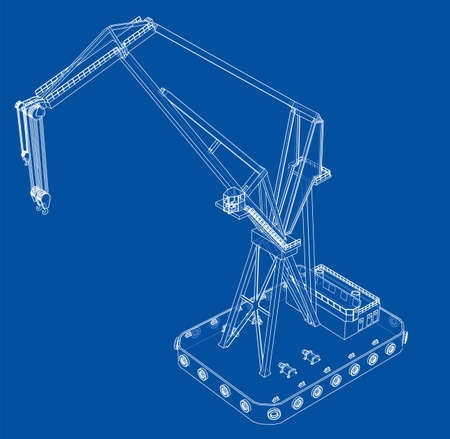 Floating crane. Vector rendering of 3d. Wire-frame style. The layers of visible and invisible lines are separatedのイラスト素材