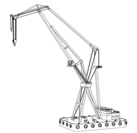 Floating crane. Vector rendering of 3d. Wire-frame style. The layers of visible and invisible lines are separatedのイラスト素材