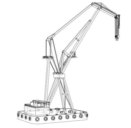 Floating crane. Vector rendering of 3d. Wire-frame style. The layers of visible and invisible lines are separatedのイラスト素材