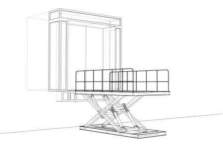 Dock leveler concept. Vector rendering of 3d. Wire-frame style. The layers of visible and invisible lines are separatedのイラスト素材