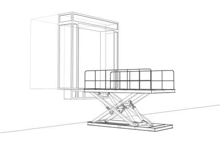 Dock leveler concept. Vector rendering of 3d. Wire-frame style. The layers of visible and invisible lines are separatedのイラスト素材