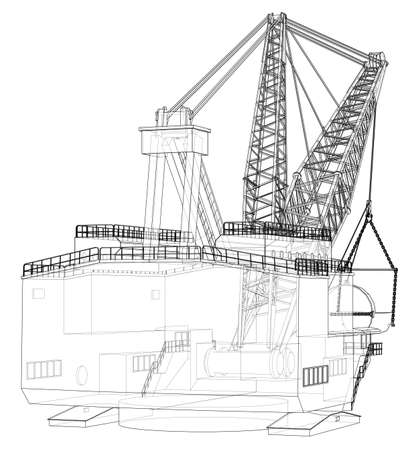 Dragline walking excavator. Vector rendering of 3d. Wire-frame style. The layers of visible and invisible lines are separatedのイラスト素材