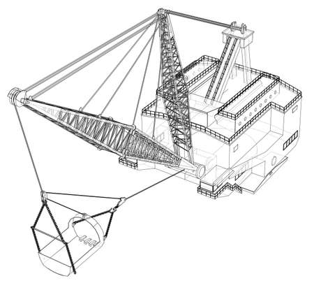 Dragline walking excavator. Vector rendering of 3d. Wire-frame style. The layers of visible and invisible lines are separatedのイラスト素材
