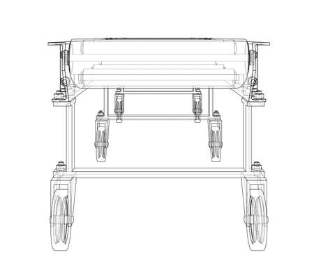 3D outline conveyor belt. Vector rendering of 3d. Wire-frame style. The layers of visible and invisible lines are separatedのイラスト素材