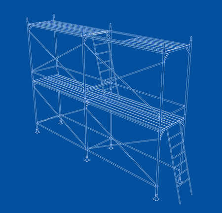 3D outline scaffold. Vector rendering of 3d. Wire-frame style. The layers of visible and invisible lines are separatedのイラスト素材