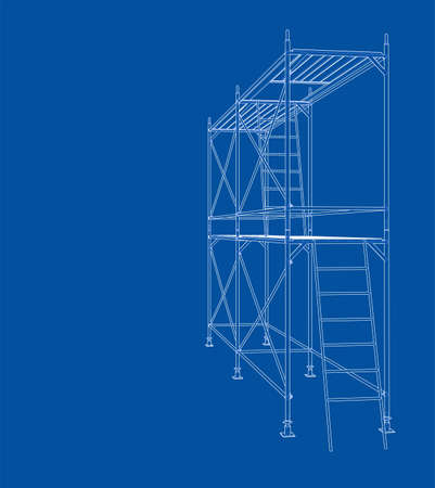 3D outline scaffold. Vector rendering of 3d. Wire-frame style. The layers of visible and invisible lines are separatedのイラスト素材