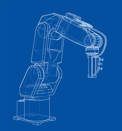 3D outline Robotic arm. Vector rendering of 3d. Wire-frame style. The layers of visible and invisible lines are separatedのイラスト素材