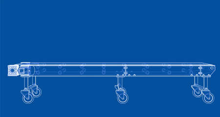 3D outline conveyor belt. Vector rendering of 3d. Wire-frame style. The layers of visible and invisible lines are separatedのイラスト素材