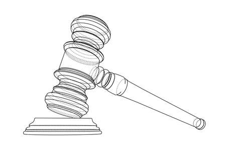 3D outline gavel. Vector rendering of 3d. Wire-frame style. The layers of visible and invisible lines are separatedのイラスト素材