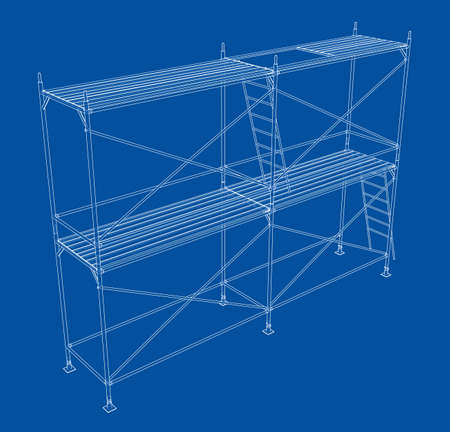 3D outline scaffold. Vector rendering of 3d. Wire-frame style. The layers of visible and invisible lines are separatedのイラスト素材