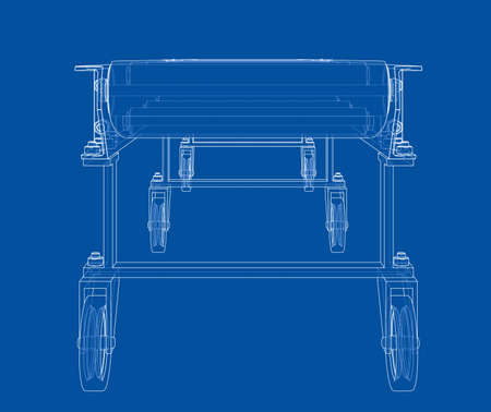 3D outline conveyor belt. Vector rendering of 3d. Wire-frame style. The layers of visible and invisible lines are separatedのイラスト素材