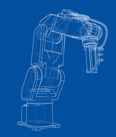 3D outline Robotic arm. Vector rendering of 3d. Wire-frame style. The layers of visible and invisible lines are separatedのイラスト素材