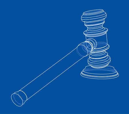 3D outline gavel. Vector rendering of 3d. Wire-frame style. The layers of visible and invisible lines are separatedのイラスト素材