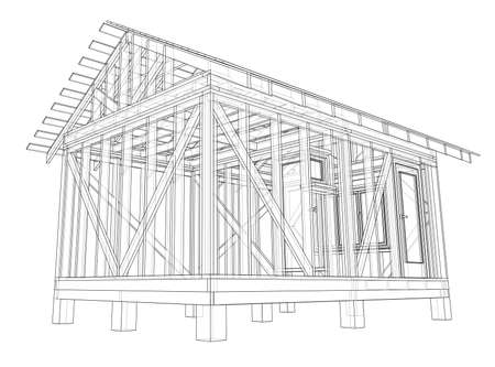 Private house sketch. Vector rendering of 3d. Wire-frame style. The layers of visible and invisible lines are separatedのイラスト素材