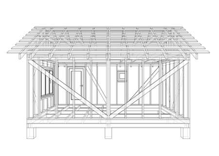 Private house sketch. Vector rendering of 3d. Wire-frame style. The layers of visible and invisible lines are separatedのイラスト素材