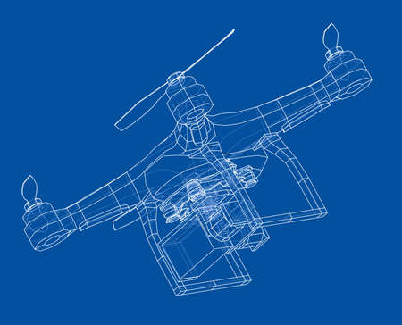 Drone concept. Vector rendering of 3d. Wire-frame style. The layers of visible and invisible lines are separatedのイラスト素材