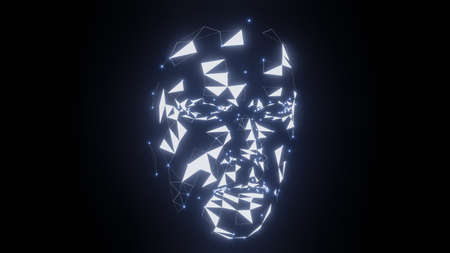Human face consisting of luminous lines and dots