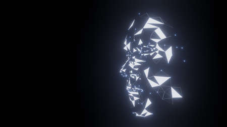 Human face consisting of luminous lines and dots