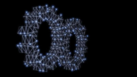 Wire-frame gear with luminous dots. 3d illustrationの写真素材