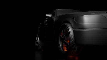 Dark background with silver car and red flaresの写真素材