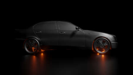 Dark background with silver car and red flaresの写真素材