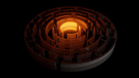 3D circular maze with a bright red flash