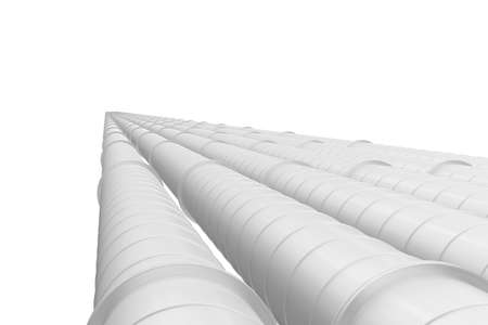 Row of white industrial pipelines isolated on white backgroundの写真素材