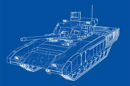 Blueprint of realistic tank. Vector EPS10 format, rendering of 3dのイラスト素材
