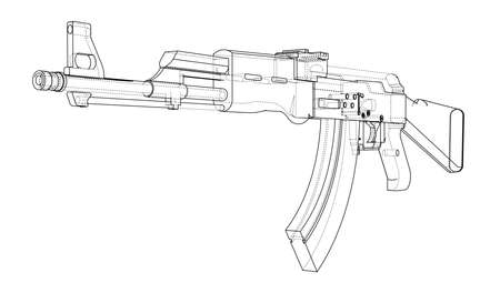 Machine Gun. Vector rendering of 3d. Wire-frame style. The layers of visible and invisible lines are separatedのイラスト素材