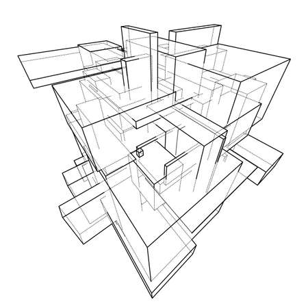 Wireframe Boxes. Sketch style. 3D Rendering Vector Illustration EPS10のイラスト素材