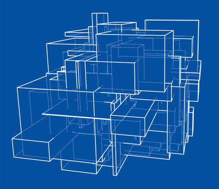 Wireframe Boxes. Sketch style. 3D Rendering Vector Illustration EPS10のイラスト素材