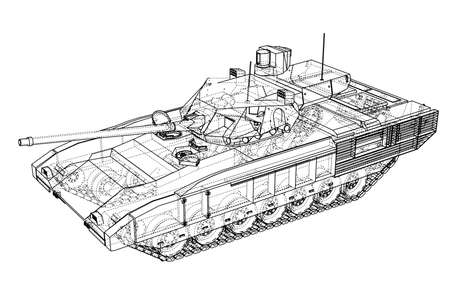 Blueprint of realistic tank. Vector EPS10 format, rendering of 3dのイラスト素材