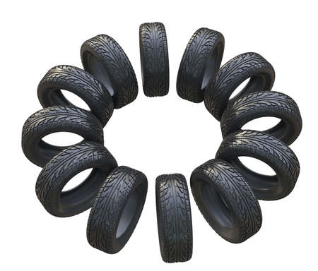 Group black tires, isolatedの写真素材