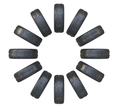 Group black tires, isolated