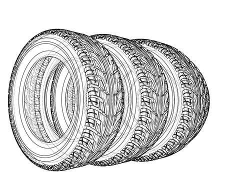 Car tires concept. Vector rendering of 3d. Wire-frame style. The layers of visible and invisible lines are separatedのイラスト素材